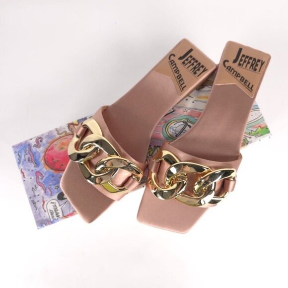 NWB Jeffrey Campbell Women's Danae Chain Flat Sandals Rose Gold Satin Size 5.5M - Picture 15 of 16
